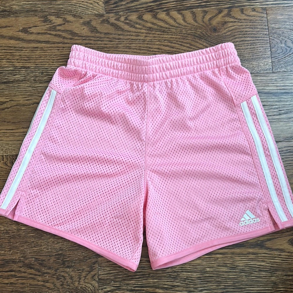 Adidas Pink Athletic Shorts with Three-Stripe Design